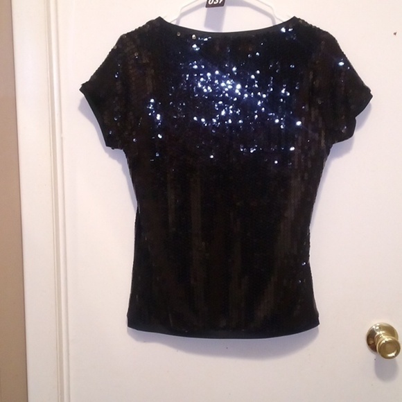 EUC - August Silk Knits Black Sequin Evening Short Sleeve Top - Size Medium - Picture 6 of 6